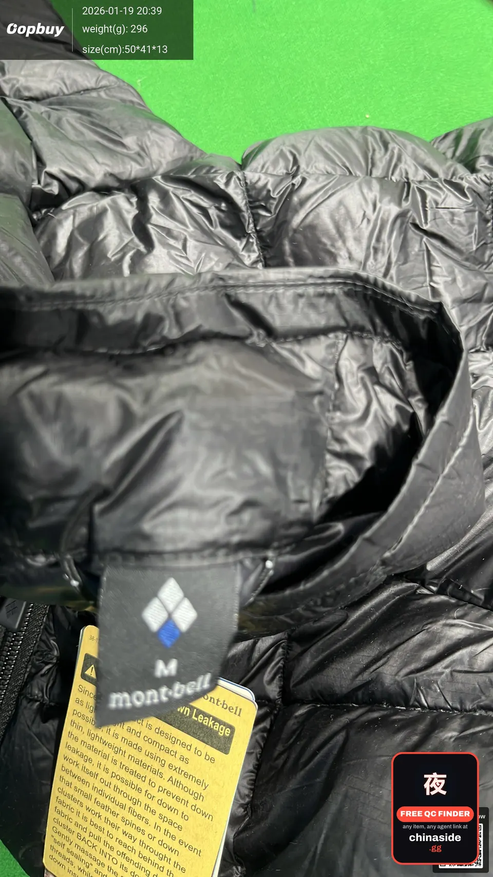 QC photo of the MTB Down Jacket
