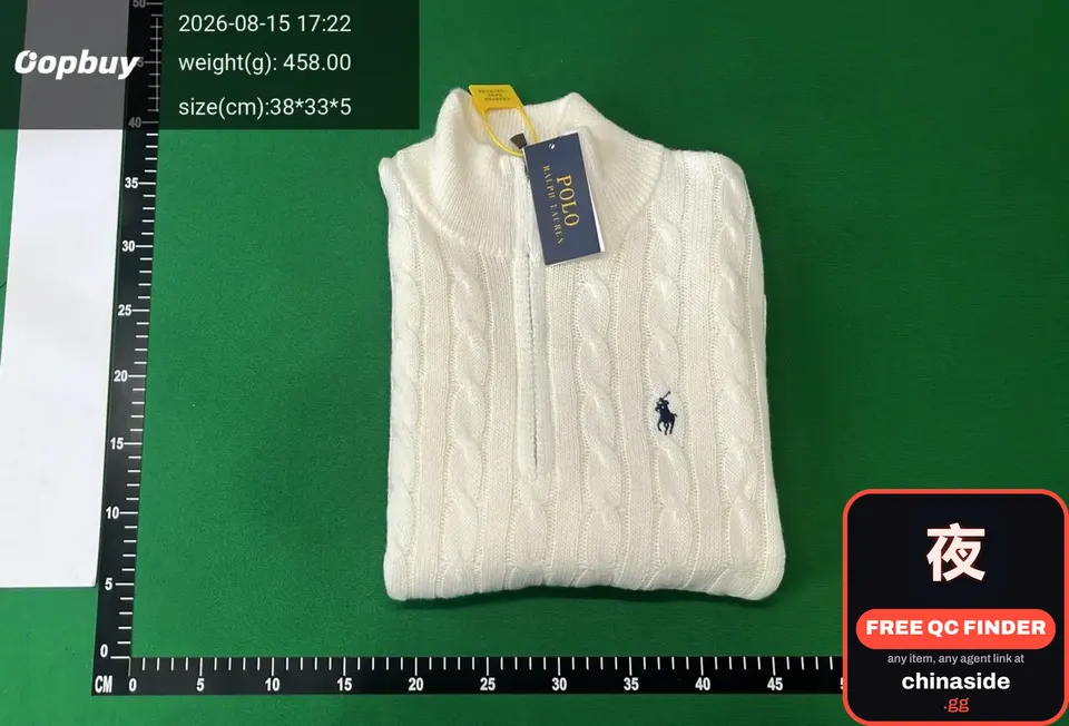 QC photo of the Pony Logo Cable-Knit Half-Zip Sweater